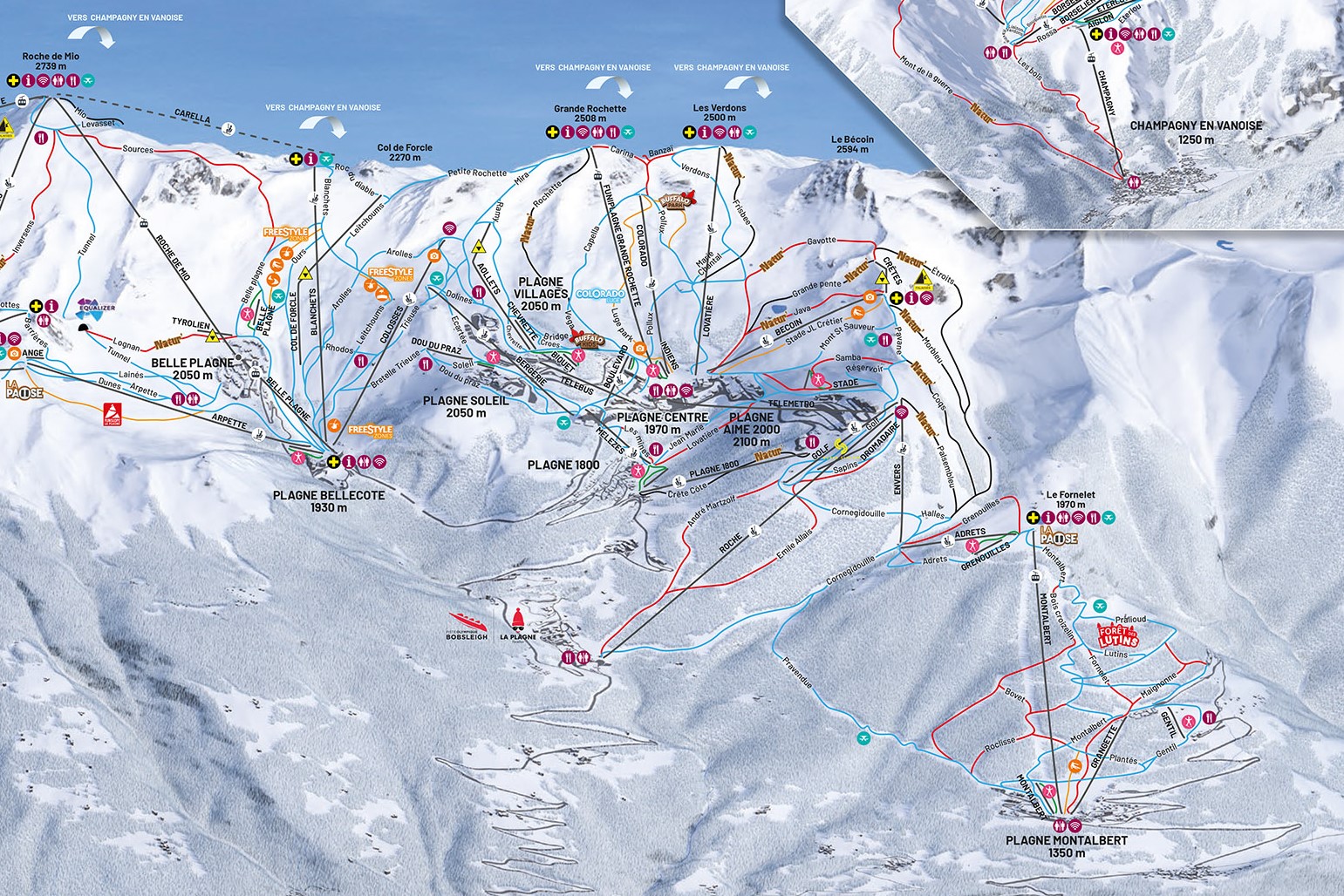 Pistekaart La Plagne - Paradiski